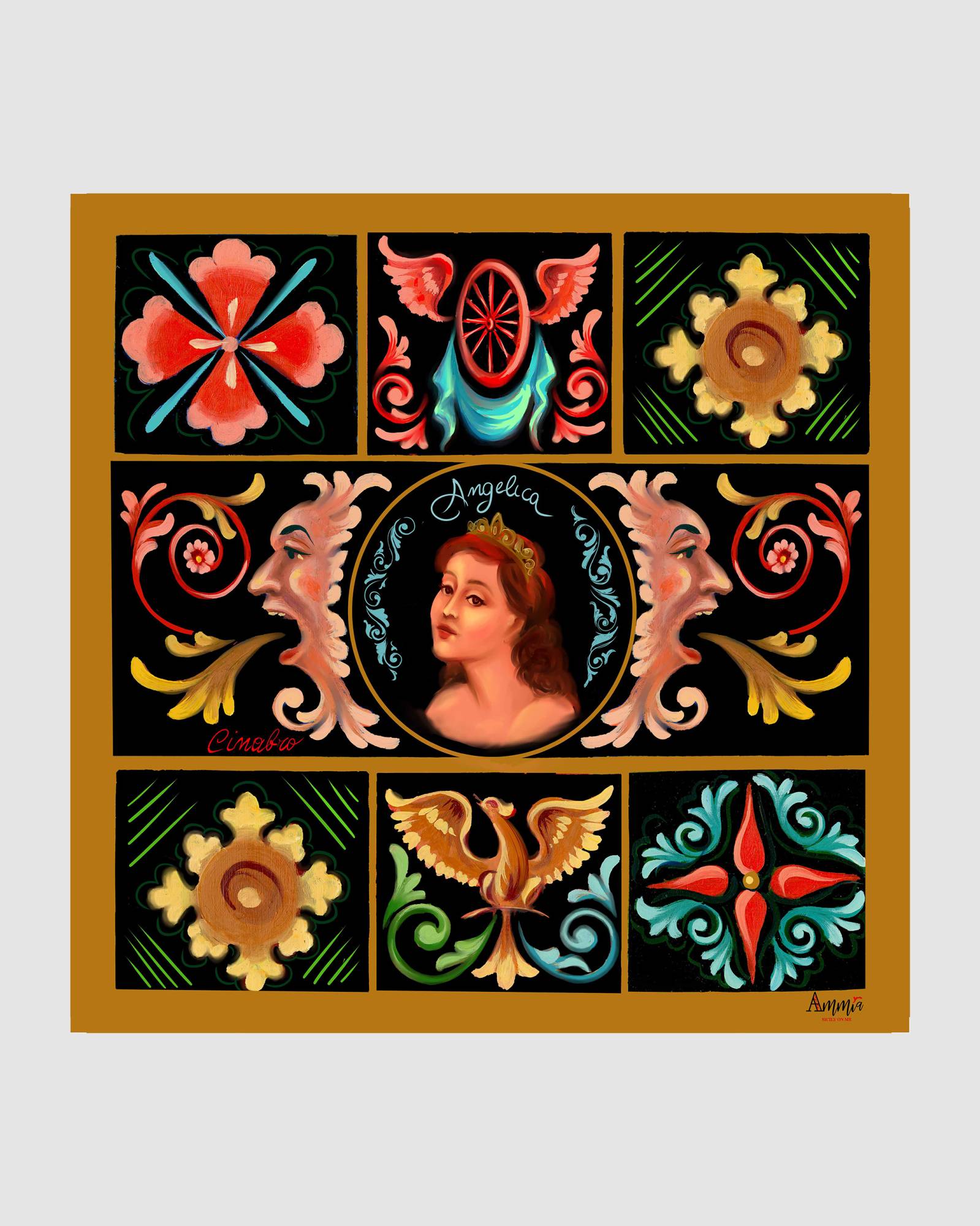 Foulard in seta Angelica nero 110x110