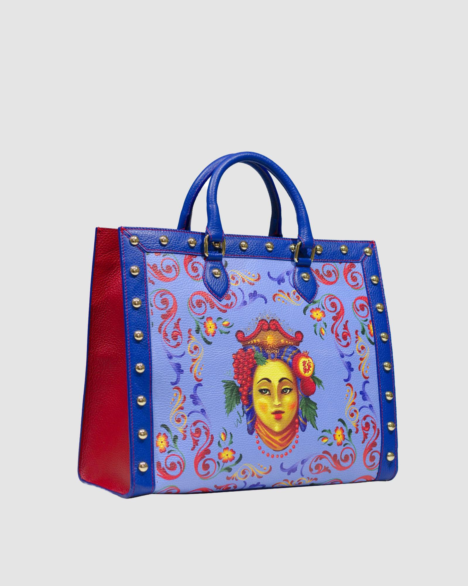 Shopping Bag Mora blu con borchie