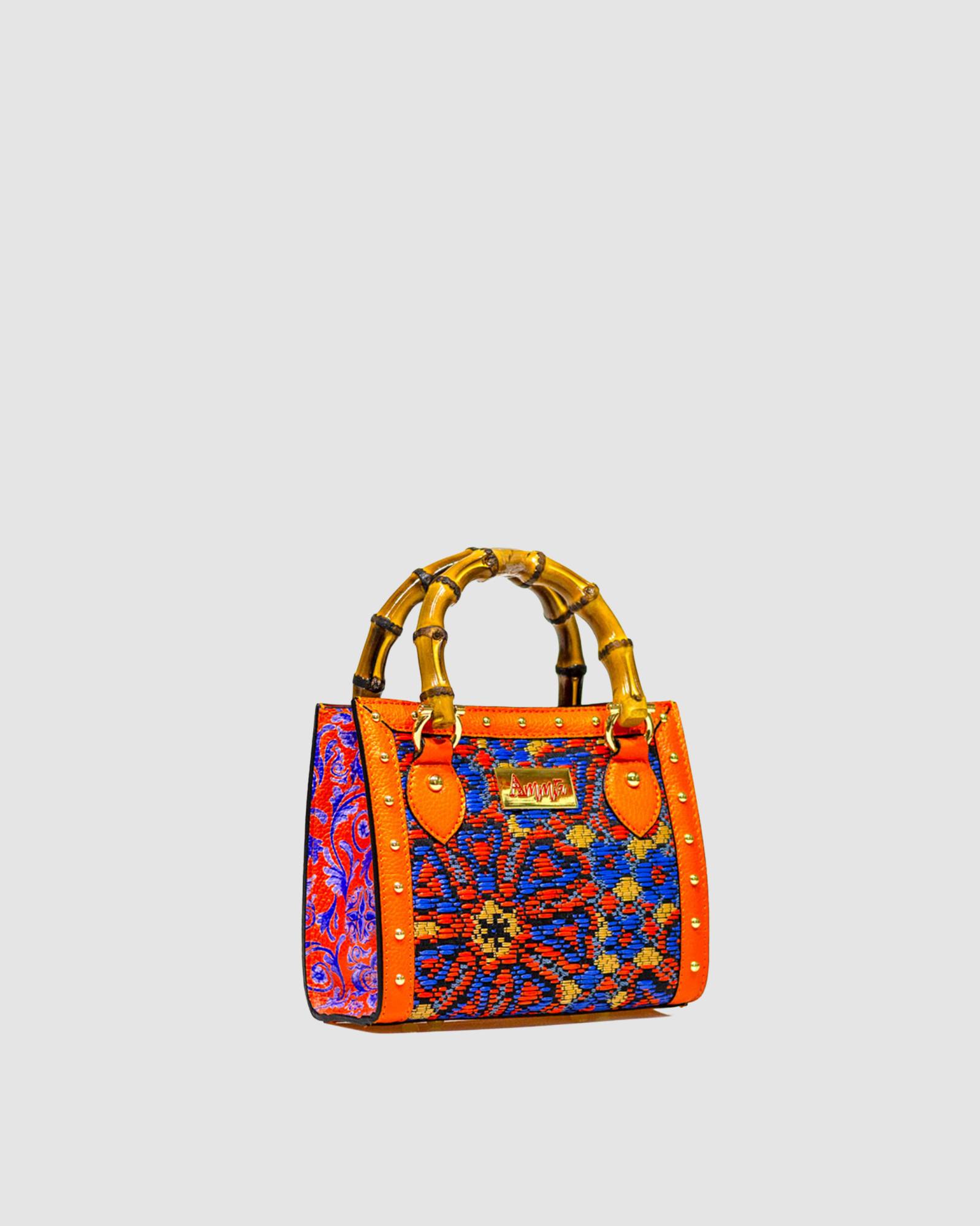 Mini Bag Scaramanzia in paglia a fiori arancio