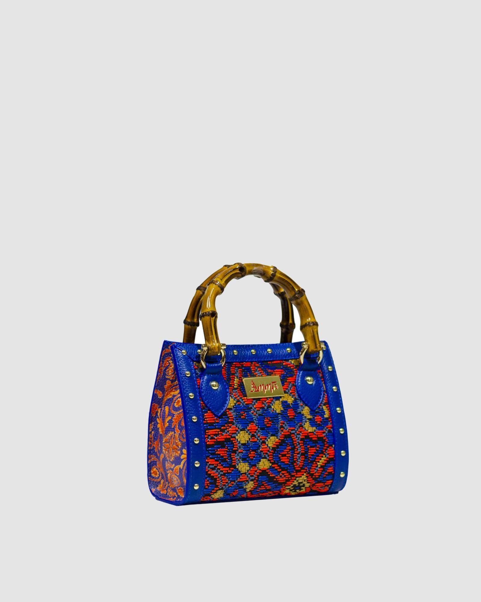 Mini Bag Scaramanzia in paglia a fiori blu