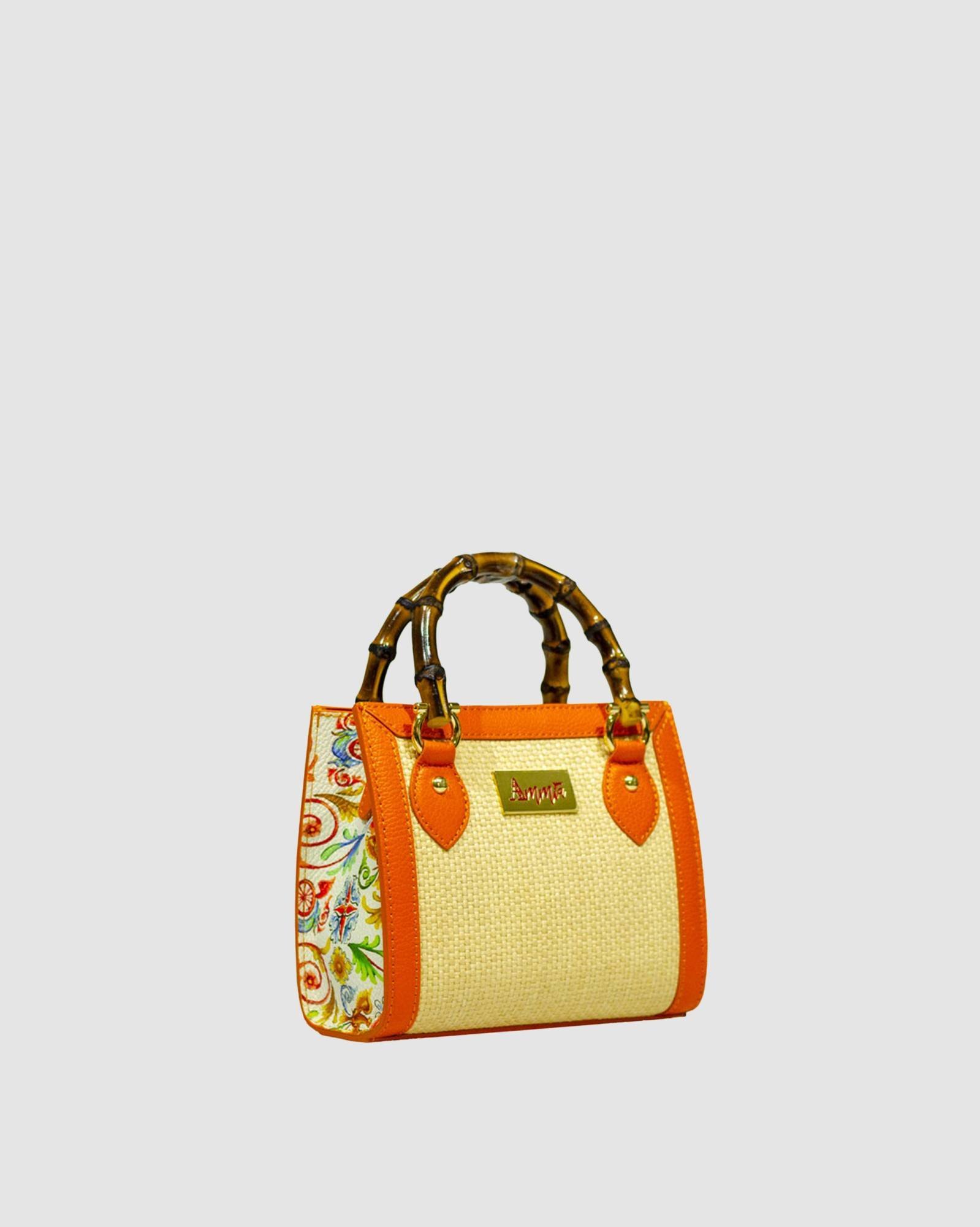 Mini Bag Scaramanzia in paglia con manico bamboo