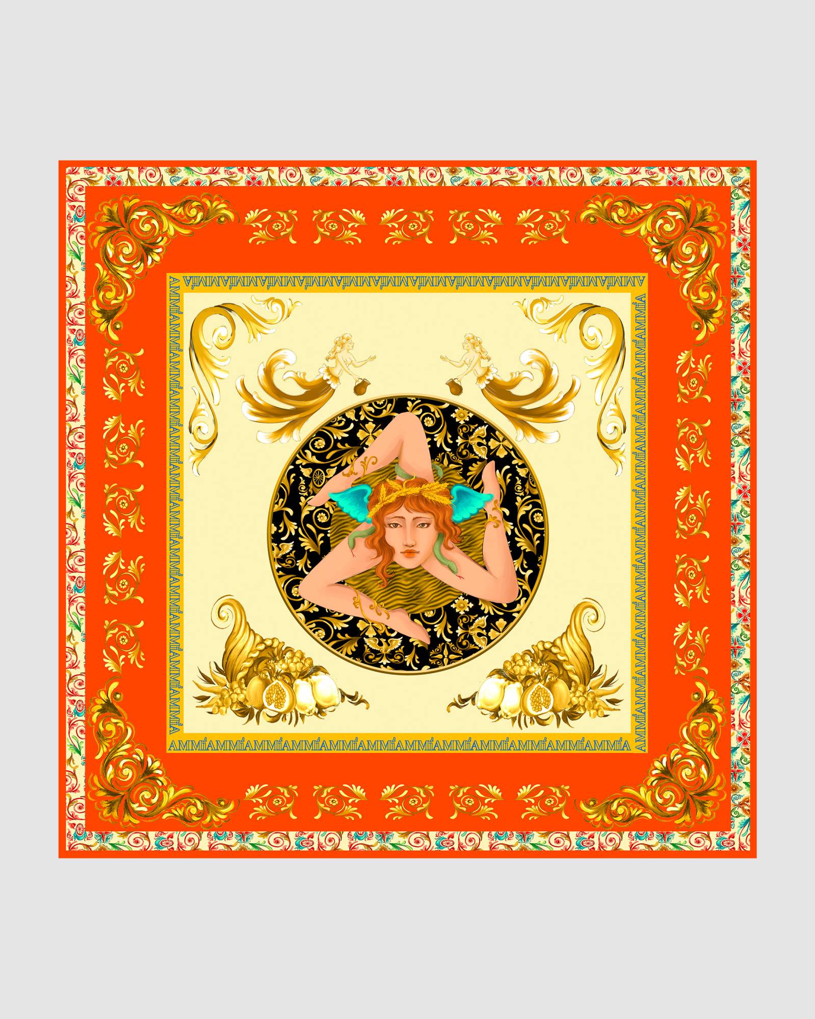 Foulard in seta Trinacria arancione 110x110
