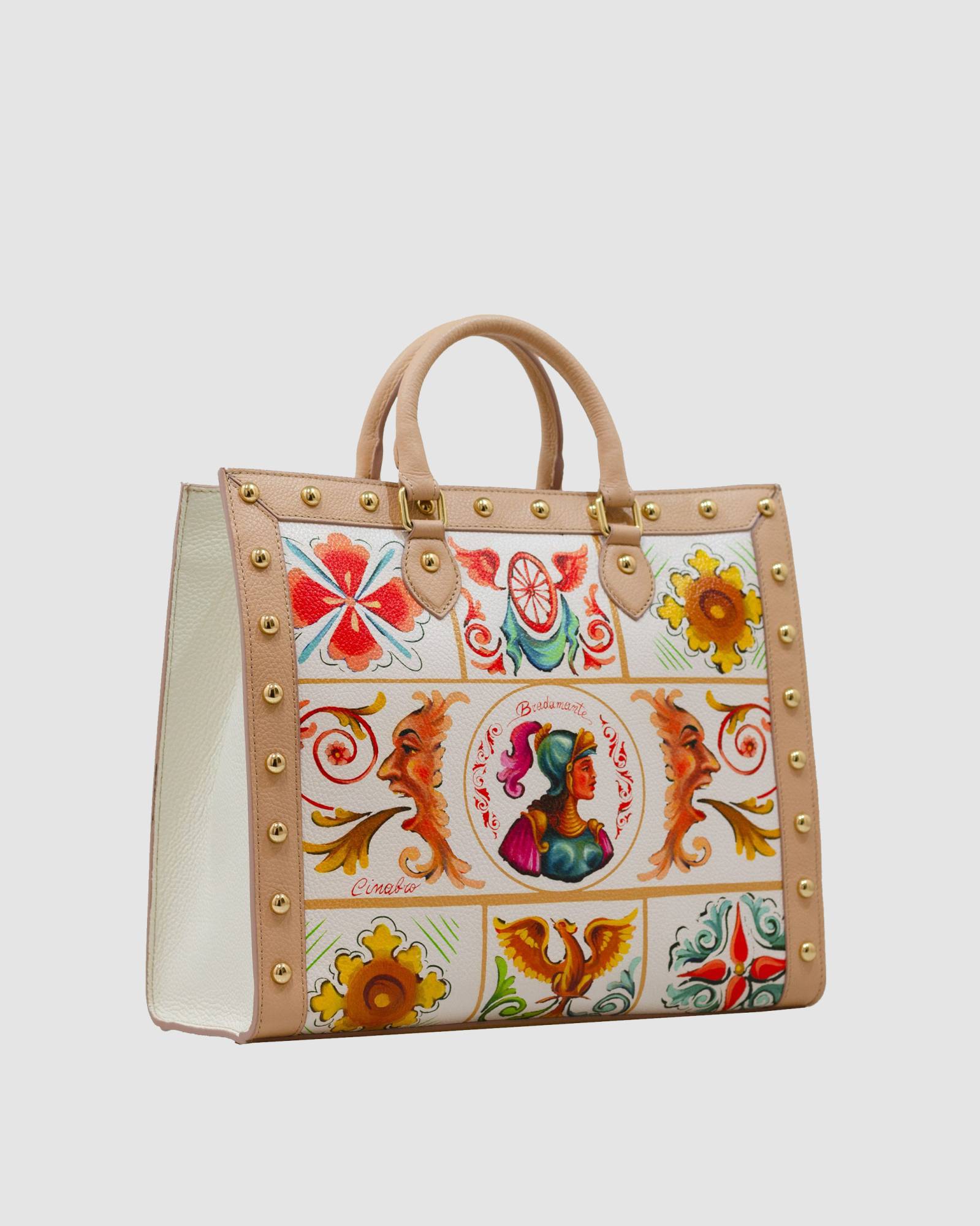 Shopping Bag Bradamante avorio con borchie