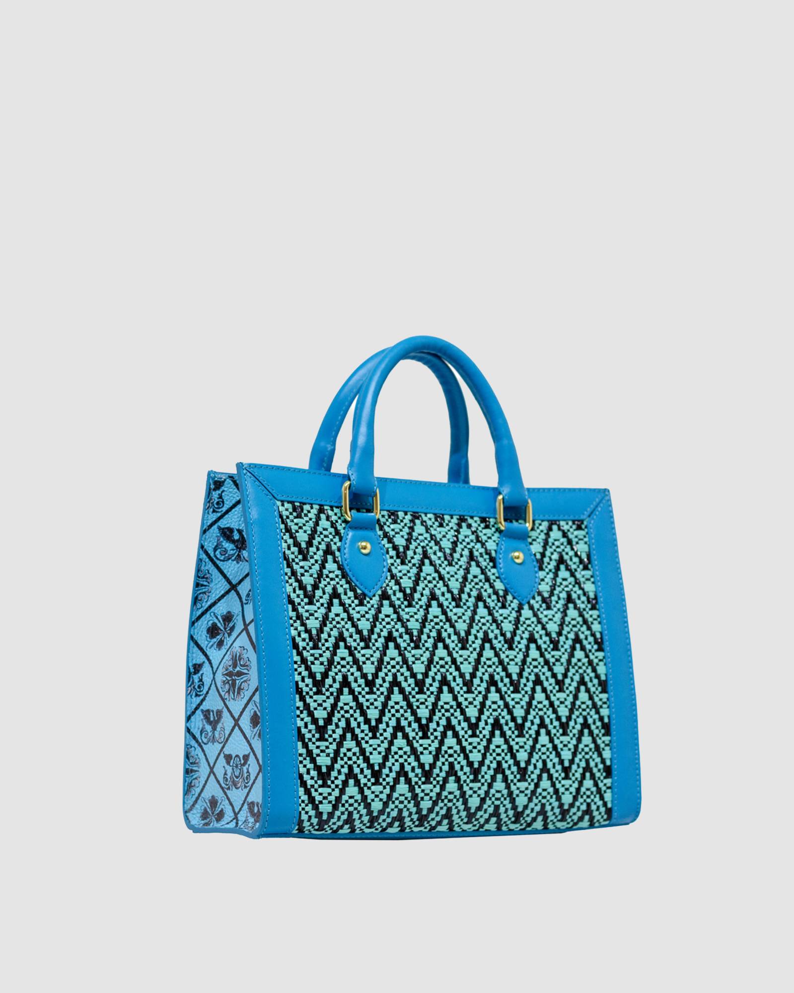 Shopping Bag small Scaramanzia in paglia turchese