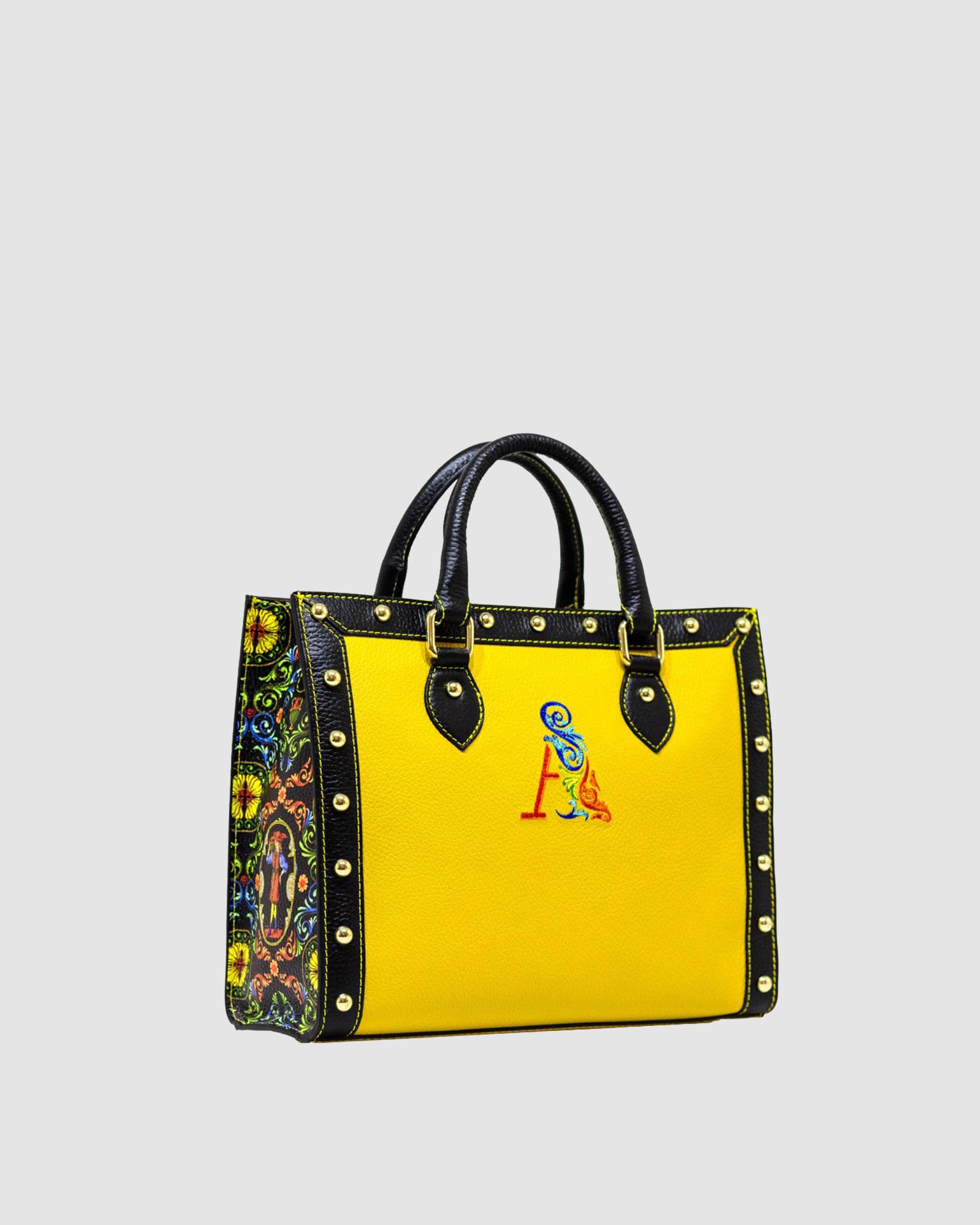 Shopping Bag small Scaramanzia gialla con borchie