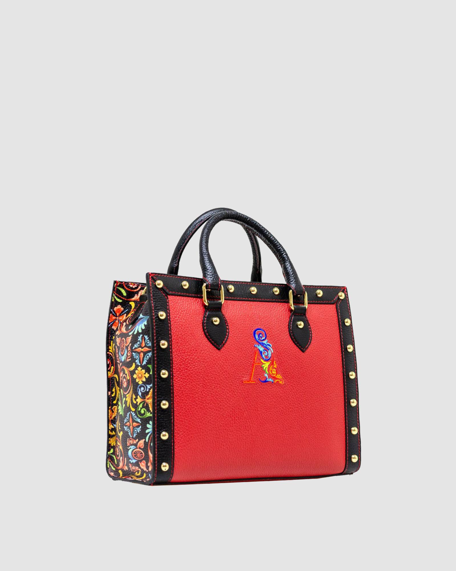 Shopping Bag small Scaramanzia rossa con borchie