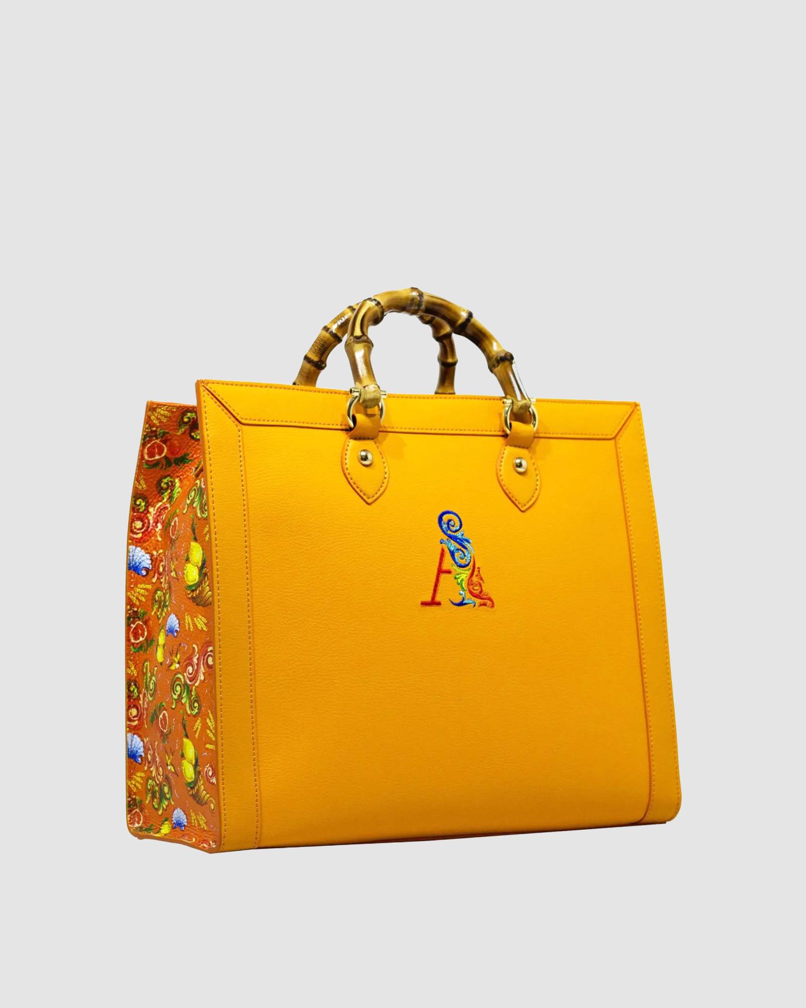 Shopping Bag Arancia manico bamboo